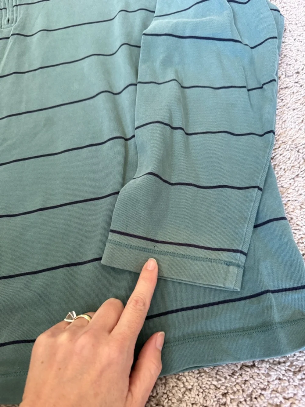 J. Crew Green Striped Quarter-Zip pullover Sweater